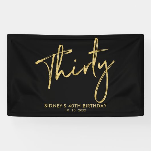 Gold & Black 30th Birthday Party Welkomstbanner Spandoek (Horizontaal)