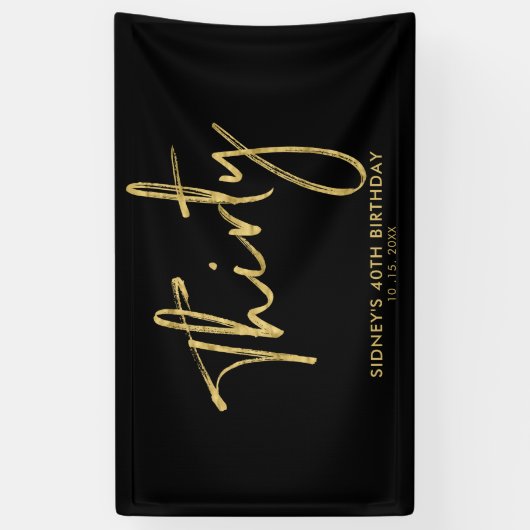 Gold & Black 30th Birthday Party Welkomstbanner Spandoek (Verticaal)