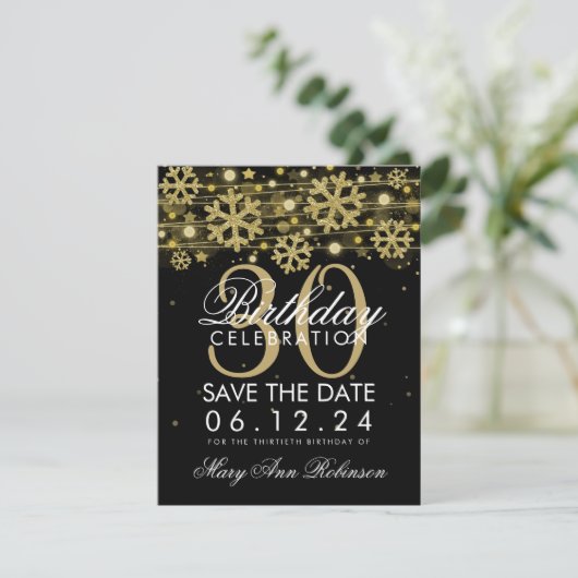 Gold Black 30th Birthday Save Date Winter Save The Date (Staand voorkant)