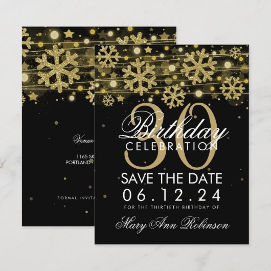 Gold Black 30th Birthday Save Date Winter Save The Date (Voorkant / Achterkant)