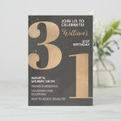 Gold Black 31st Birthday Invitation Kaart (Staand voorkant)