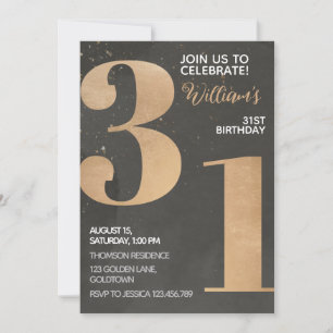 Gold Black 31st Birthday Invitation Kaart
