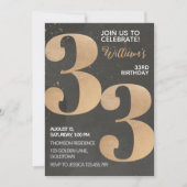 Gold Black 33rd Birthday Invitation Kaart (Voorkant)