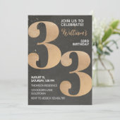 Gold Black 33rd Birthday Invitation Kaart (Staand voorkant)