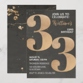 Gold Black 33rd Birthday Invitation Kaart (Voorkant / Achterkant)