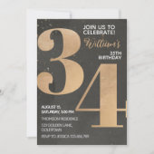 Gold Black 34th Birthday Invitation Kaart (Voorkant)
