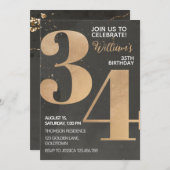 Gold Black 34th Birthday Invitation Kaart (Voorkant / Achterkant)