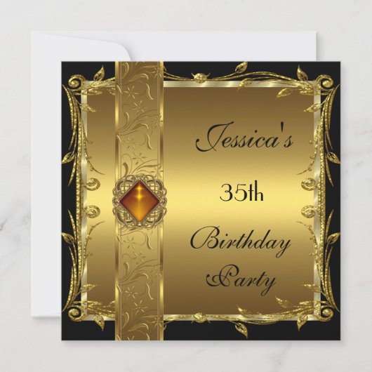 Gold Black 35th Birthday Floral Elegant Classy Kaart (Voorkant)