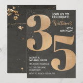 Gold Black 35th Birthday Invitation Kaart (Voorkant / Achterkant)