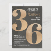 Gold Black 36th Birthday Invitation Kaart (Voorkant)