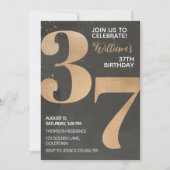 Gold Black 37th Birthday Invitation Kaart (Voorkant)