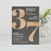 Gold Black 37th Birthday Invitation Kaart (Staand voorkant)