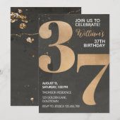 Gold Black 37th Birthday Invitation Kaart (Voorkant / Achterkant)