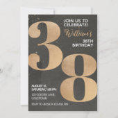 Gold Black 38th Birthday Invitation Kaart (Voorkant)