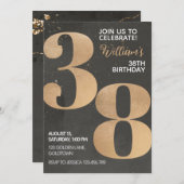 Gold Black 38th Birthday Invitation Kaart (Voorkant / Achterkant)