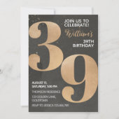 Gold Black 39th Birthday Invitation Kaart (Voorkant)