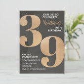 Gold Black 39th Birthday Invitation Kaart (Staand voorkant)