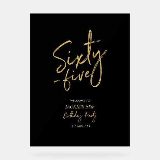 Gold & Black 40 65e verjaardagsfeest welkom Acryl Bord (Voorkant)