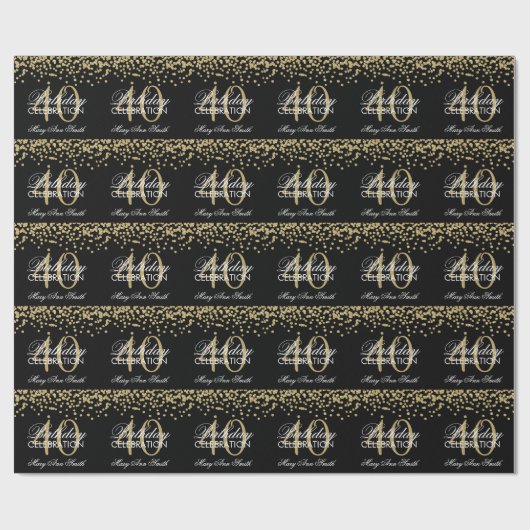 Gold Black 40th Birthday Glitter Confetti Cadeaupapier (Vlak)