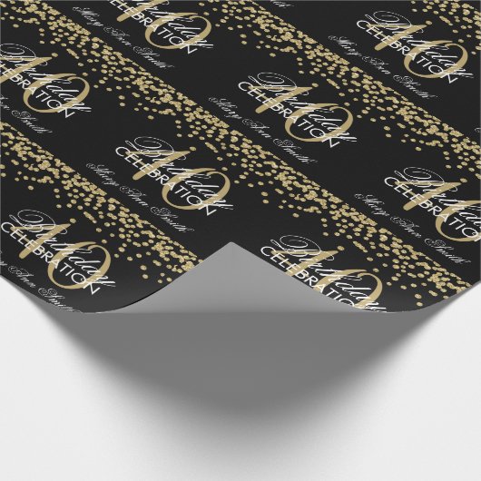 Gold Black 40th Birthday Glitter Confetti Cadeaupapier (Hoek)