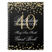 Gold Black 40th Birthday Guest Book Confetti Notitieboek (Voorkant)