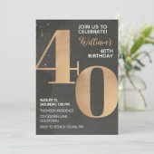Gold Black 40th Birthday Invitation Kaart (Staand voorkant)