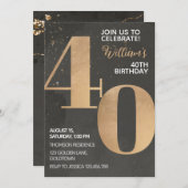Gold Black 40th Birthday Invitation Kaart (Voorkant / Achterkant)