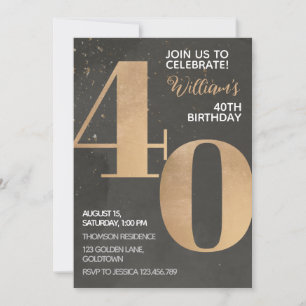 Gold Black 40th Birthday Invitation Kaart