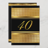 Gold & Black 40th Birthday Party Invitation Kaart (Voorkant / Achterkant)