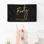 Gold & Black 40th Birthday Party Welkomstbanner Spandoek (Insitu)