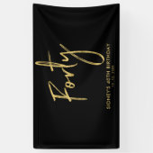 Gold & Black 40th Birthday Party Welkomstbanner Spandoek (Verticaal)
