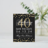 Gold Black 40th Birthday Save the Date Confetti (Staand voorkant)