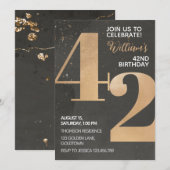 Gold Black 42e verjaardag uitnodiging (Voorkant / Achterkant)