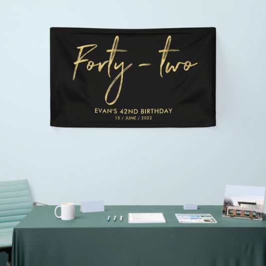 Gold & Black 42th Birthday Party Welcome Banner (Beurs)