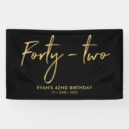 Gold & Black 42th Birthday Party Welcome Banner (Horizontaal)