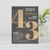 Gold Black 43rd Birthday-uitnodiging Kaart (Staand voorkant)