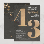 Gold Black 43rd Birthday-uitnodiging Kaart (Voorkant / Achterkant)