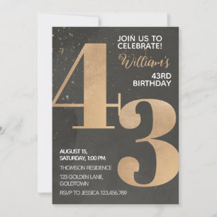 Gold Black 43rd Birthday-uitnodiging Kaart