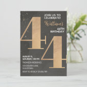 Gold Black 44th Birthday Invitation Kaart (Staand voorkant)