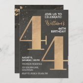 Gold Black 44th Birthday Invitation Kaart (Voorkant / Achterkant)