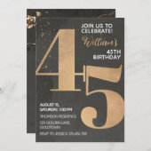 Gold Black 45th Birthday Invitation Kaart (Voorkant / Achterkant)