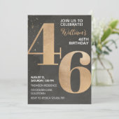 Gold Black 46th Birthday Invitation Kaart (Staand voorkant)