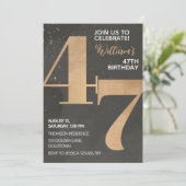 Gold Black 47th Birthday Invitation Kaart (Staand voorkant)