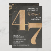 Gold Black 47th Birthday Invitation Kaart (Voorkant / Achterkant)