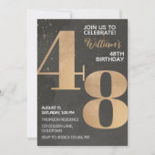 Gold Black 48th Birthday Invitation Kaart (Voorkant)