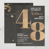 Gold Black 48th Birthday Invitation Kaart (Voorkant / Achterkant)