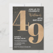 Gold Black 49th Birthday Invitation Kaart (Voorkant)