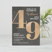 Gold Black 49th Birthday Invitation Kaart (Staand voorkant)