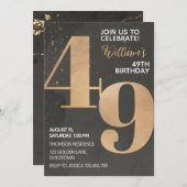 Gold Black 49th Birthday Invitation Kaart (Voorkant / Achterkant)