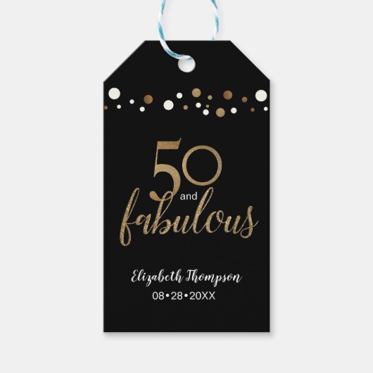Gold Black 50 en geweldige Birthday Party Cadeaulabel (Voorkant)